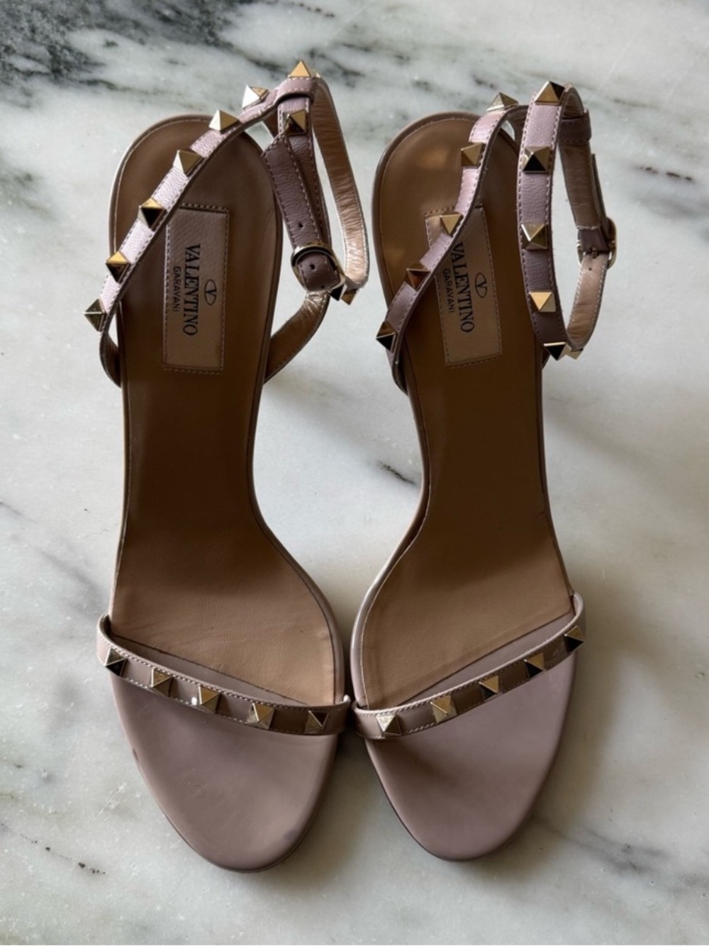 Valentino Pink Leather Rockstud Ankle-Strap Heels